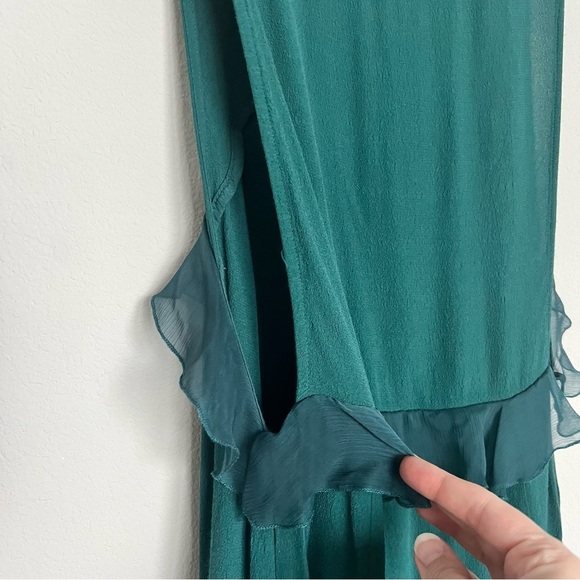 Free People Sleeveless Shift Dress Waterfall Ruffle in Emerald Green Size 4 - Picture 5 of 8